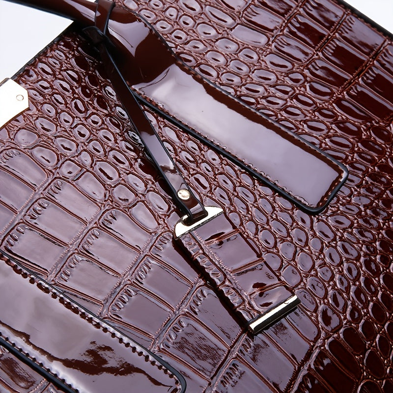 Simple Crocodile Pattern Tote Bag, Faux Leather Shoulder Bag, Women's Classic Handbag