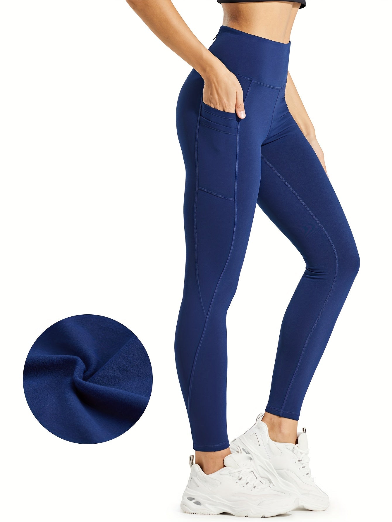 Women's fleece yoga pants Waterproof warm fleece lined running pants Leggings with pockets