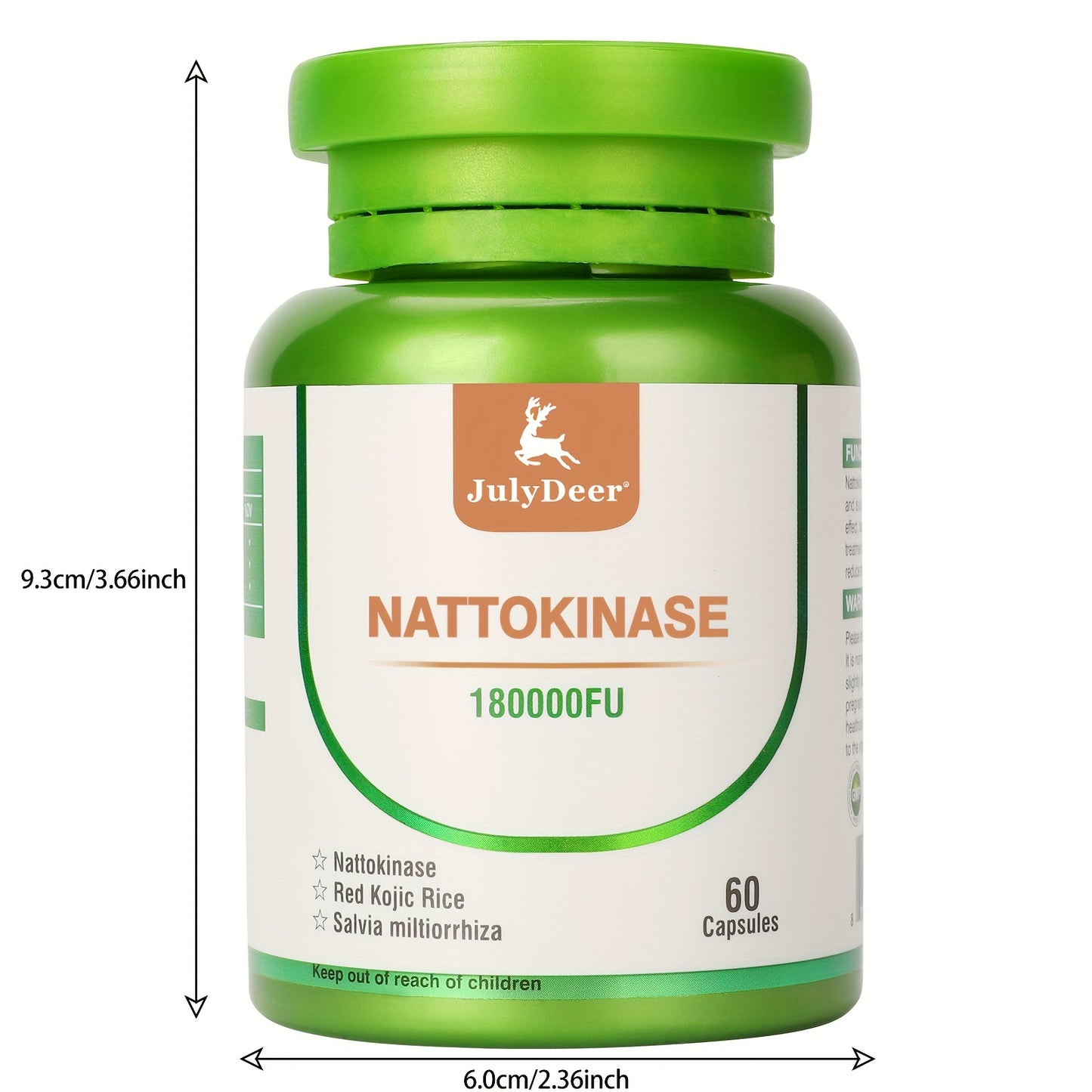 JulyDeer Nattokinase Supplement 180, 000 FU Servings - Soy, 60 Capsules Systemic Enzymes for Cardiovascular and Circulatory Support