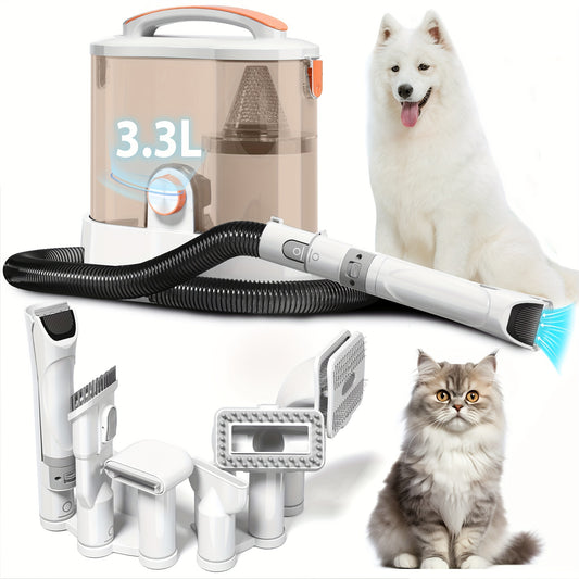 Pet Hair Vacuum With Dog Clippers - Multi-Purpose Pet Grooming Kit With 111.59oz Large Capacity Dust Bin And Hair Dryer, 6 Grooming Tools For Dogs And Cats (Orange And 6-in-1)