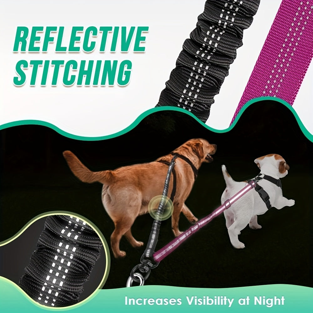 Adjustable & Durable Twin Dog Leash - Plaid, Shock-Absorbent, No-Tangle Design for Medium/Large Dogs