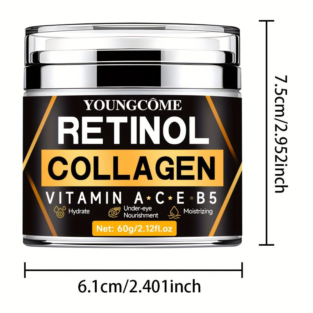 60g Retinol Collagen Day & Night Cream, With Hyaluronic Acid, Deep Hydration & Firming, Vitamin A, C, E + B5, Shea Butter, Aloe, Niacinamide, Facial Skin Care With Plant Squalane