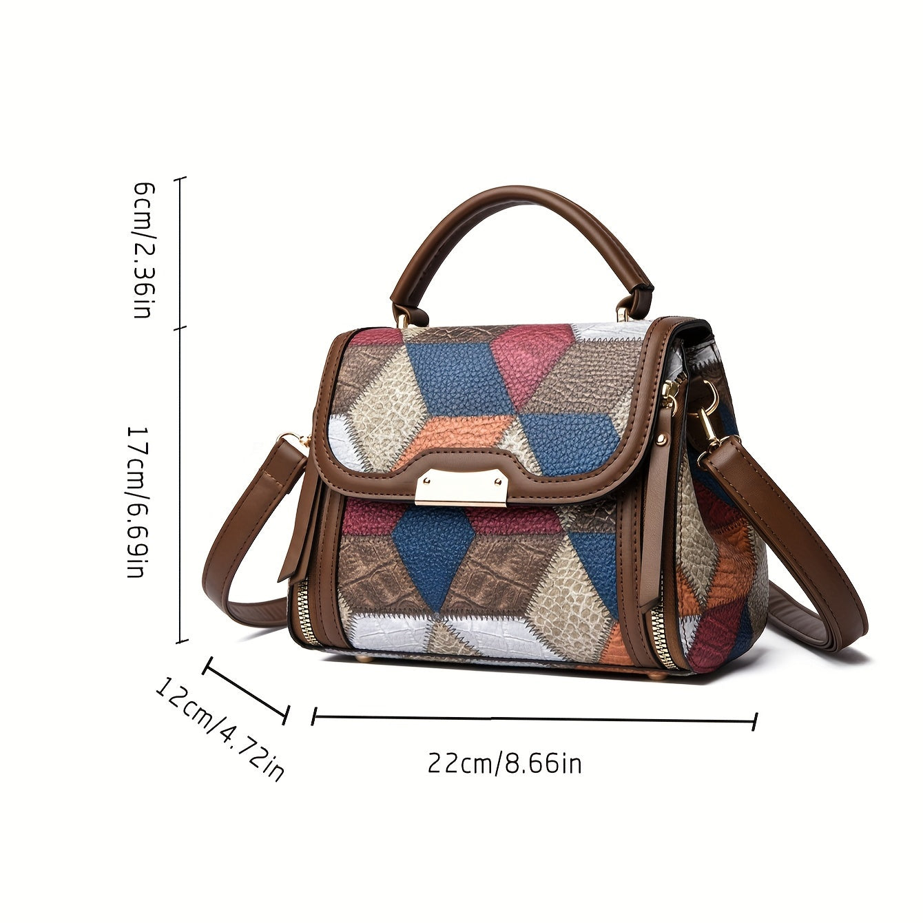 Chic Retro Geometric Handbag - Stylish PU Leather, Trendy Colorblock Flap, Convertible Crossbody to Shoulder Bag for Elegant Daily Style