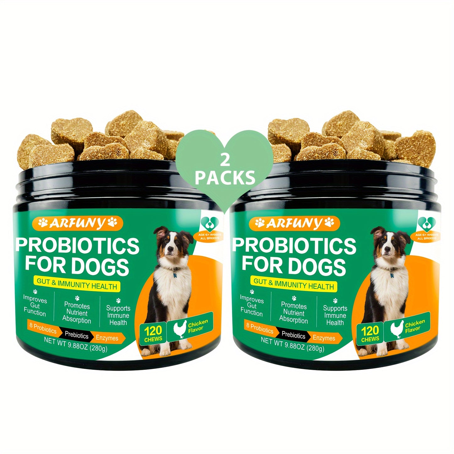 2 Packs Probiotic Chews For Dogs, Dog Probiotic Healthy Supplement, Dog Prebiotic and Digestive Enzymes Chews, Dog Probiotic Food, Chicken Flavor, 240 Chews