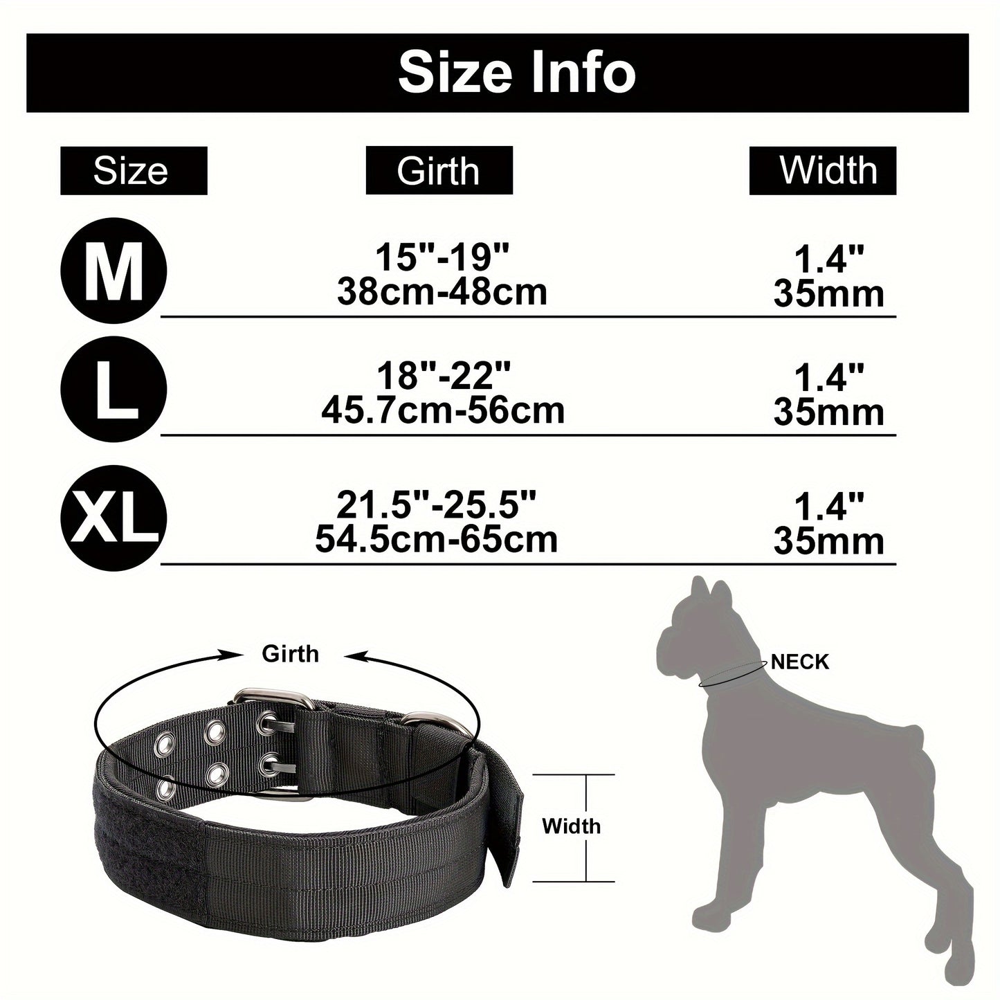 Tactical Dog Collar With Sturdy Metal Buckle Handle 35MM Wide Army Grade Nylon Military Collars Adjustable