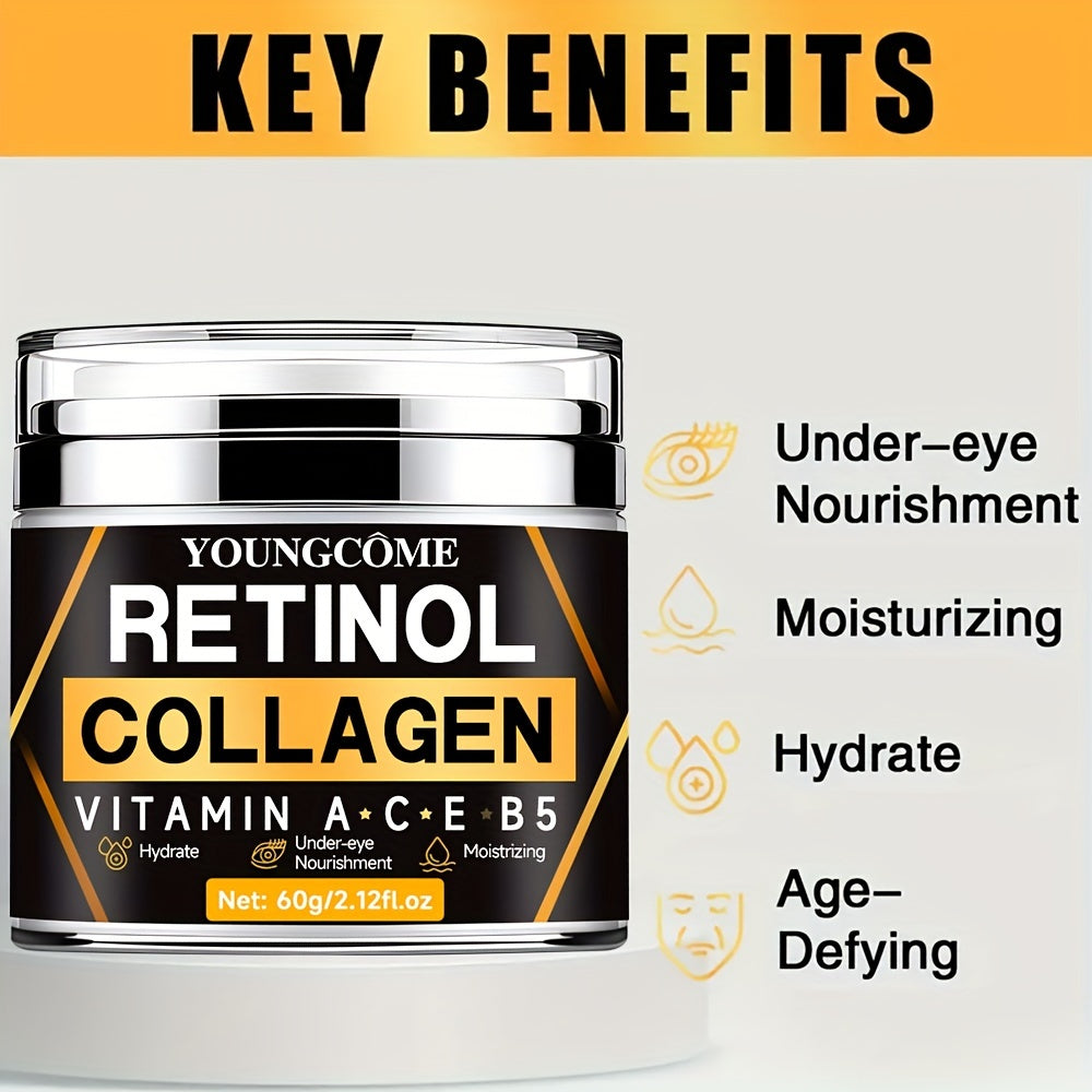 60g Retinol Collagen Day & Night Cream, With Hyaluronic Acid, Deep Hydration & Firming, Vitamin A, C, E + B5, Shea Butter, Aloe, Niacinamide, Facial Skin Care With Plant Squalane