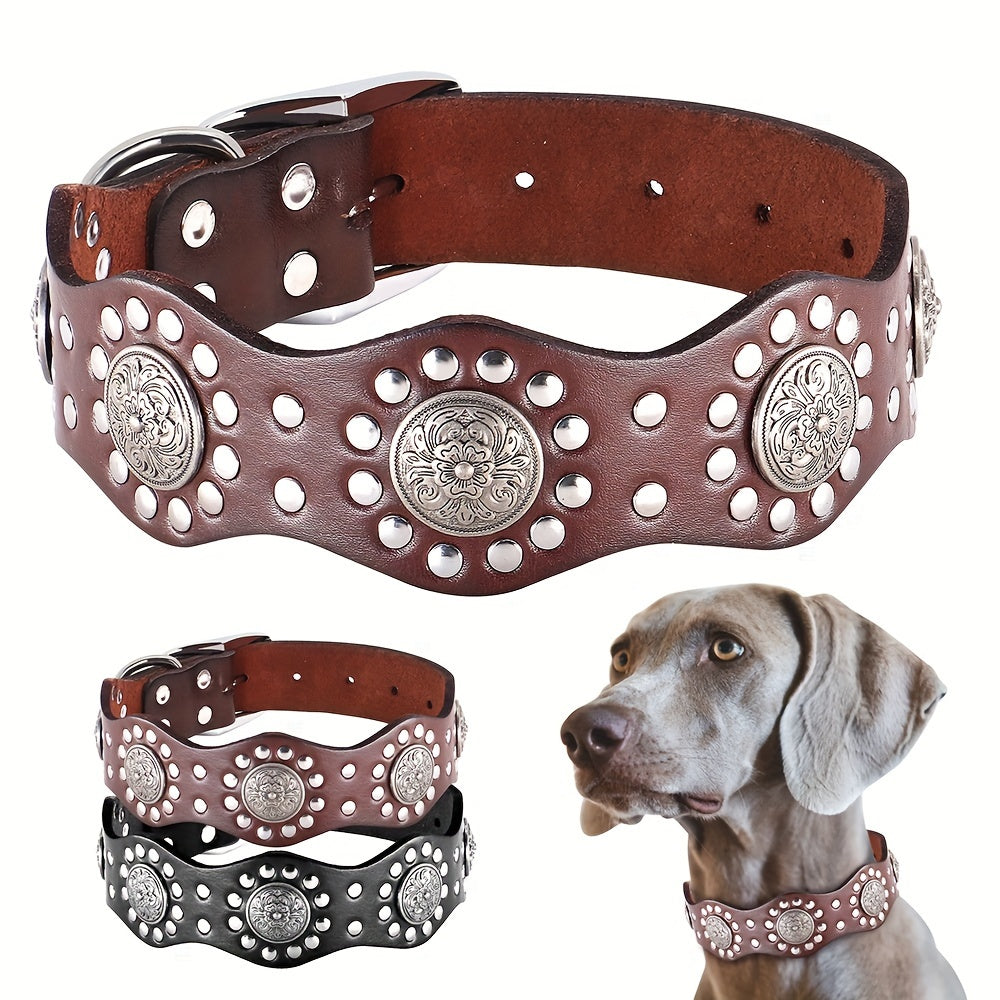 Durable Genuine Leather Dog Collar, Soft Comfortable Dog Collars Unique Design Adjustable Dog Collar For Medium Large Dogs