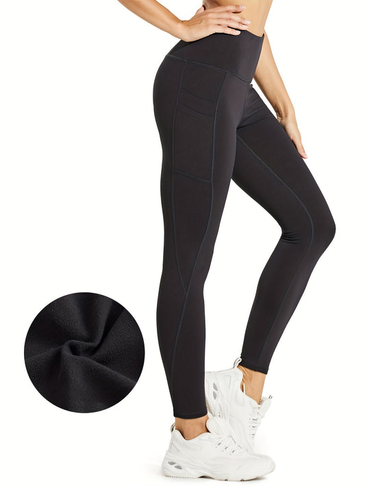 Women's fleece yoga pants Waterproof warm fleece lined running pants Leggings with pockets