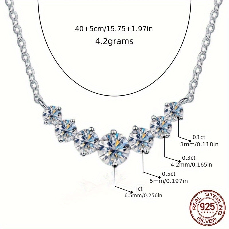 925 Sterling Silver Moissanite Necklace With + Black Card, Main Stone Total 2.8ct 5 Layers Plating Thickness Exquisite Light Luxury Necklace Jewelry