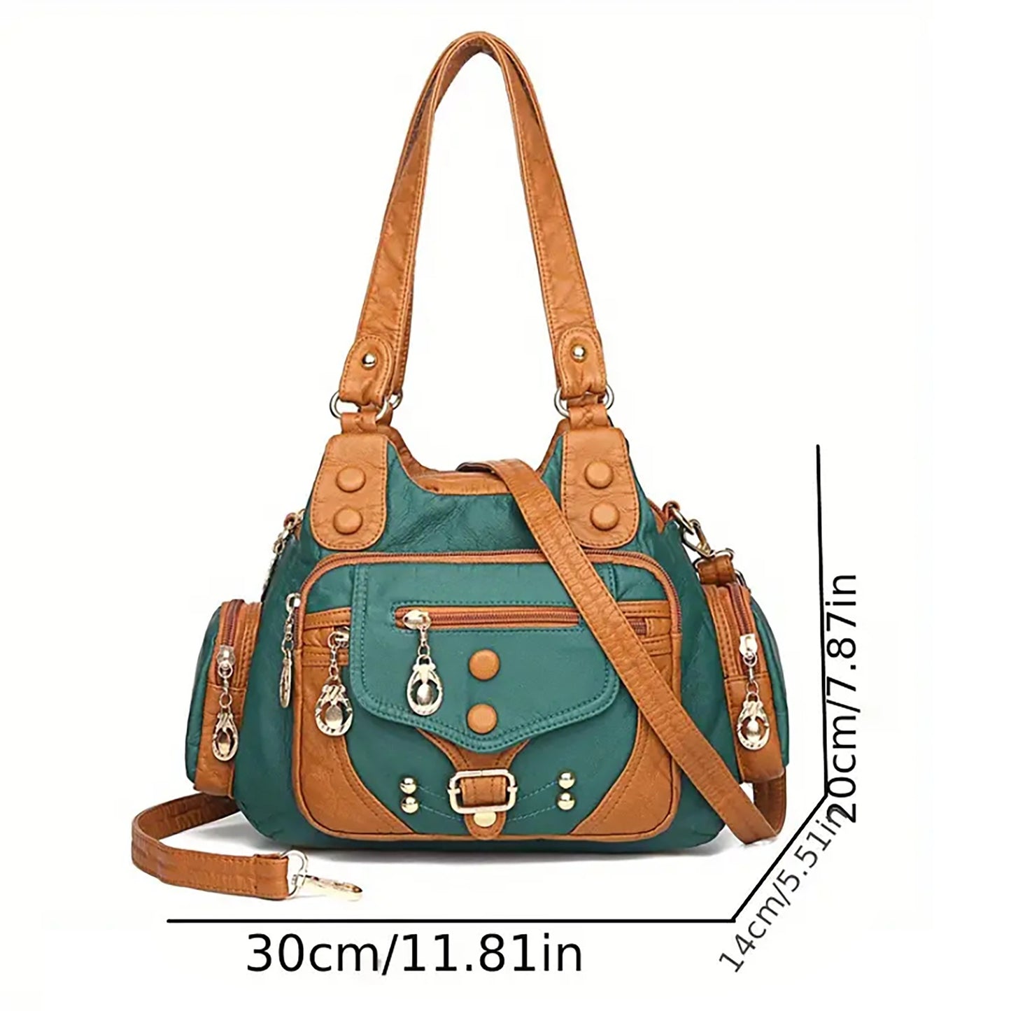 Chic Y2K Contrast Crossbody Shoulder Bag - Rivet Accents, Everyday Women’s Hobo Purse