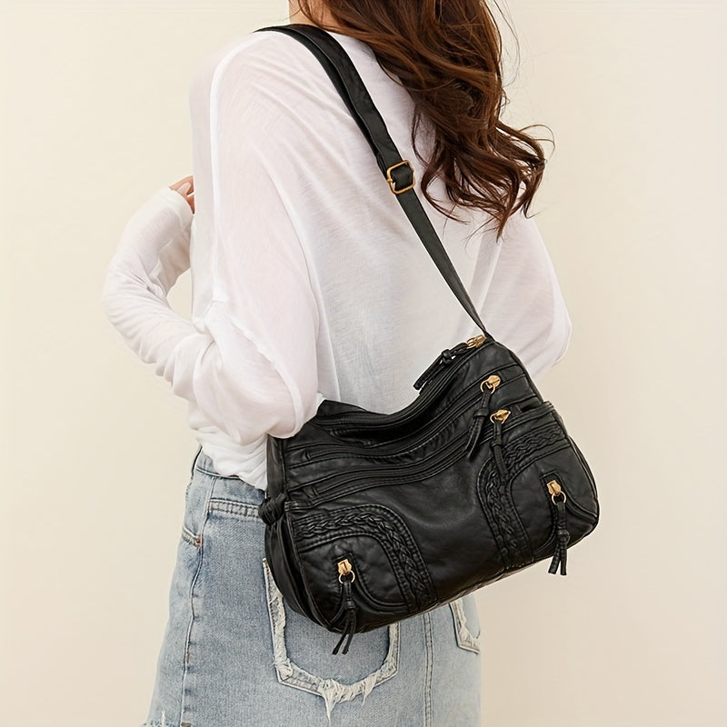 Chic & Secure Y2K Vintage Studded Crossbody Bag - Anti-Theft, Soft PU Leather, Zip Closure, For Stylish Women