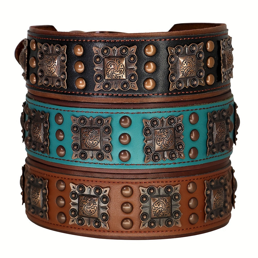 Heavy Duty Studded Leather Dog Collar for Medium and Large Dogs - Durable and Comfortable