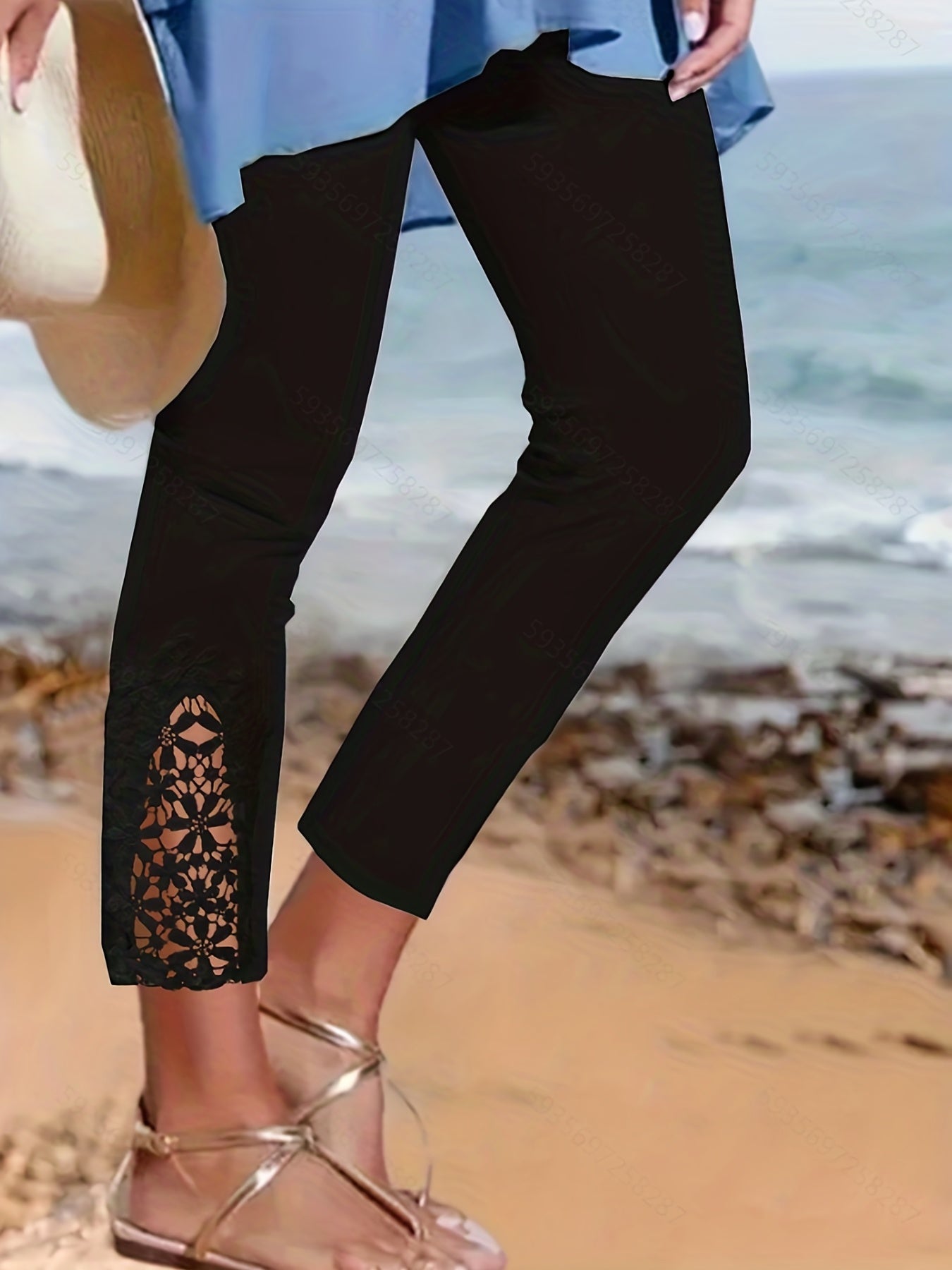 Elegant All-Season Stretch Leggings: Chic Lace-Stitched, Mid-Elastic Comfort for Everyday Wear, Durable & Stylish