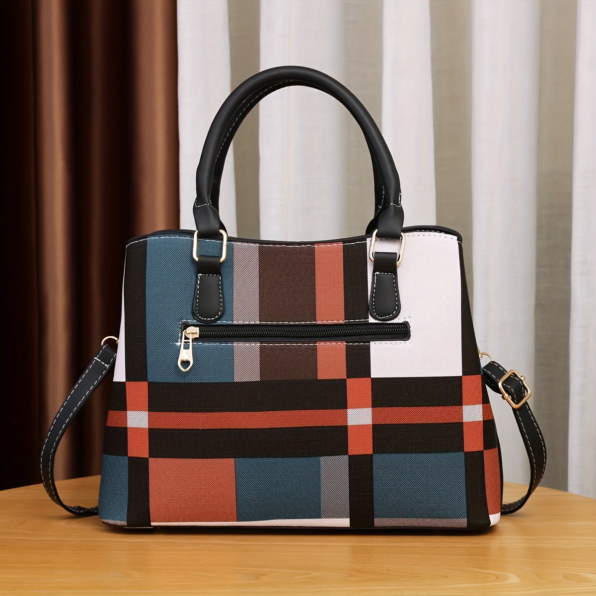 Richly Hued Plaid Crossbody Bag - Durable PU Leather Texture Purse with Adjustable Shoulder Strap - Timeless Classic Fashion for Everyday Versatility