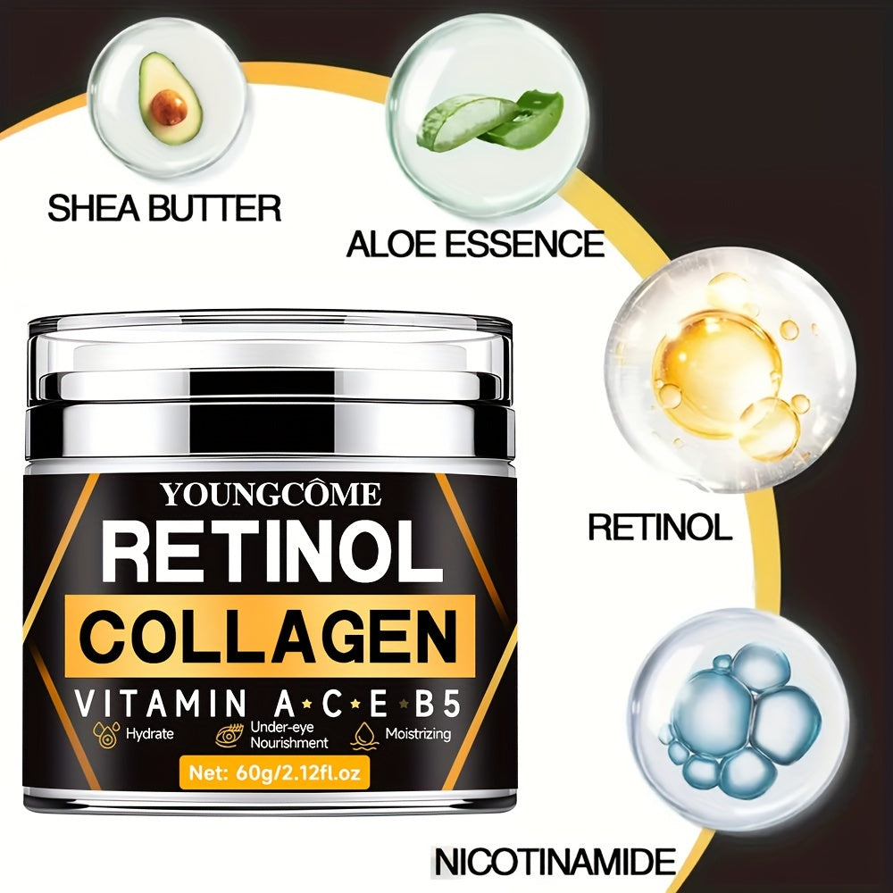 60g Retinol Collagen Day & Night Cream, With Hyaluronic Acid, Deep Hydration & Firming, Vitamin A, C, E + B5, Shea Butter, Aloe, Niacinamide, Facial Skin Care With Plant Squalane