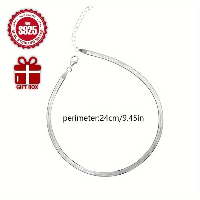 925 Sterling Silver Hypoallergenic Flat Snake Bone Chain Anklet Gifts For Women With Gift Box