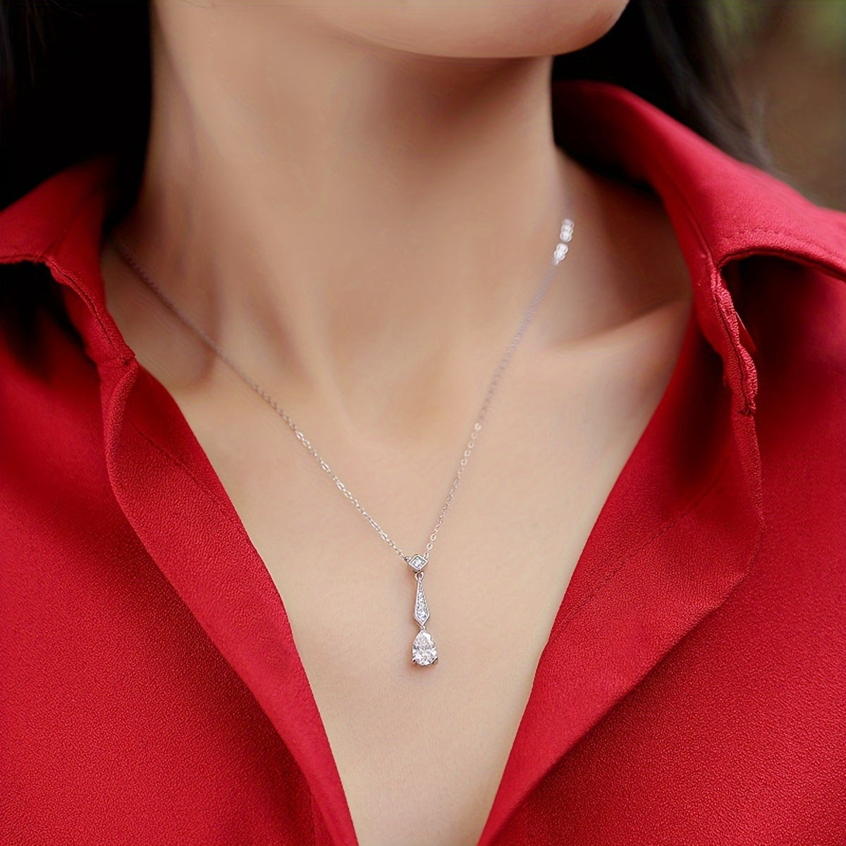 1pc Moissanite 925 Sterling Silver Pear Special-Shaped Moissanite Exquisite Pendant Clavicle Chain Necklace, Elegant Versatile Valentine's Day Proposal Engagement Wedding Anniversary Birthday Mother's Day Gifts For Women Party Trend Jewelry