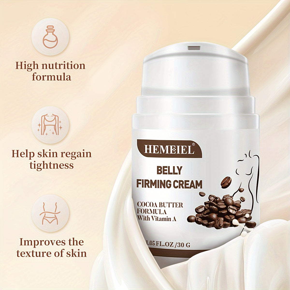 1.06oz/30g Belly Firming Cream, Contains Cocoa Butter And Vitamin A, Skin Tightening Cream, Firming And Tightening Cream For Belly, Cream For Firming, Tightening, Moisturizing Skin