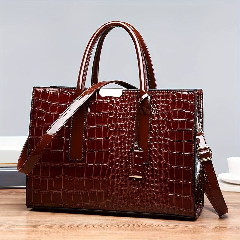 Simple Crocodile Pattern Tote Bag, Faux Leather Shoulder Bag, Women's Classic Handbag