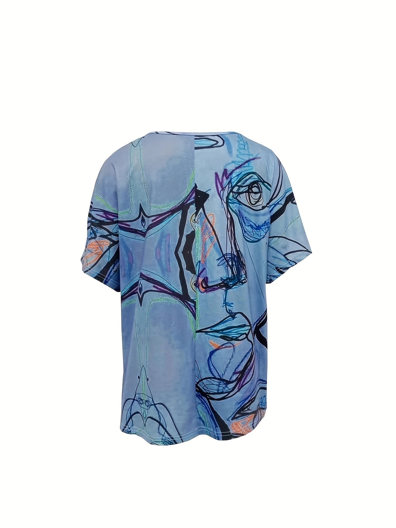 Abstract Print Button Front T-shirt, Casual Crew Neck T-shirt For Spring & Summer, Women's Clothing