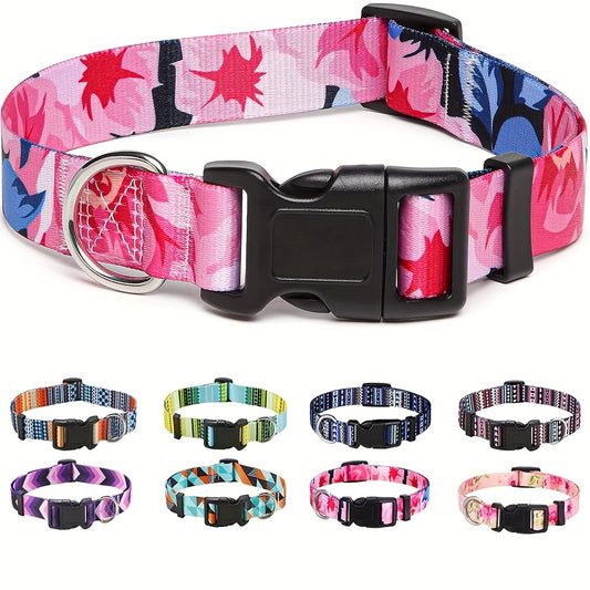 Taglory Fashion-Forward Heavy Duty Dog Collar - Secure Quick Release Buckle, Adjustable for All Sizes, Stylish Floral Geometric Patterns, Extra Durable & Comfortably Padded for Small, Medium, and Large Dogs