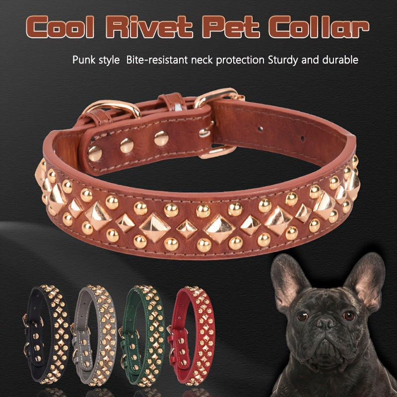 Sturdy Leather Dog Collar, Stylish Dog Rivet Collar, Bite Resistant Dog Neck Strap For Small Medium And Large Sized Dogs