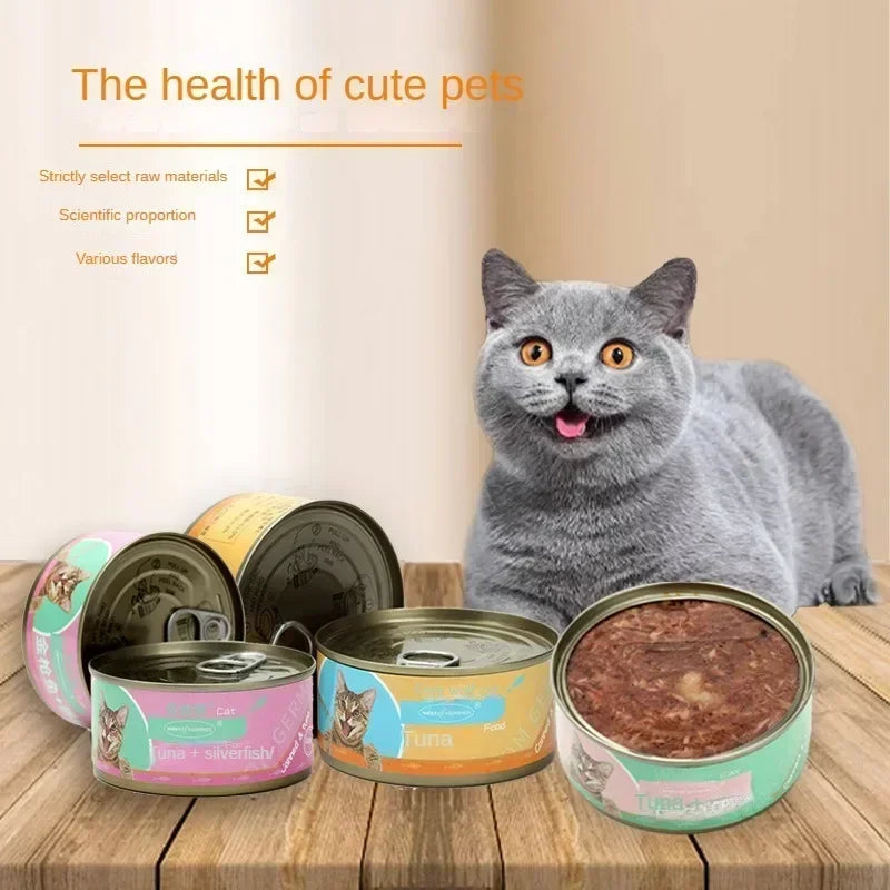 2024 New Cat can staple food can 170g pet cat snack tuna kitten adult cat nutritious wet food 3 cans