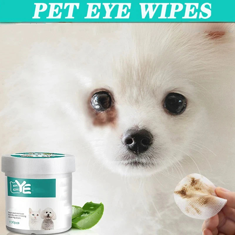 130PCS Pet Wet Wipes Eye Tear Ear Stain Remover Cleaning Portable Wet Towels Dog Cat Pet Cleaning Wipes Grooming Wipes Towel