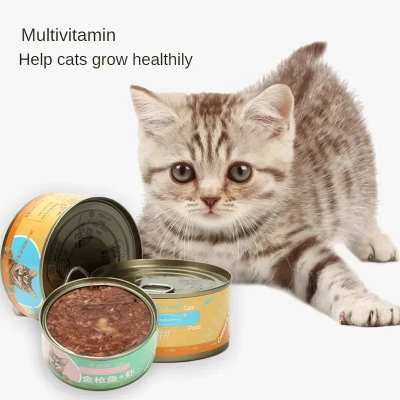 2024 New Cat can staple food can 170g pet cat snack tuna kitten adult cat nutritious wet food 3 cans