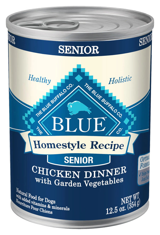 (4 pack) Blue Buffalo Homestyle Recipe Chicken Pate Wet Dog Food for Senior Dogs, Whole Grain, 12.5 oz. Can