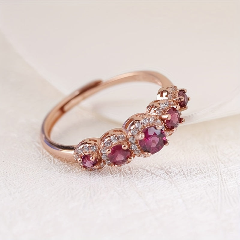 S925 Sterling Silver Inlaid Natural Purple Garnet Ring, Elegant And Fashionable Jewelry Accessories For Women