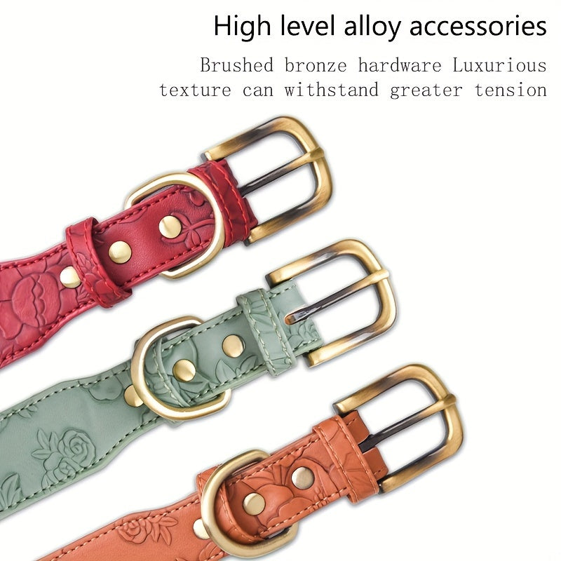 Premium Leather Dog Collar - Comfort-Fit, Rust-Resistant Buckle, Easy Clean - Stylish for Puppies to Midsize Dogs