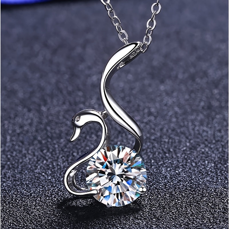 2ct Moissanite S925 Sterling Silver Swan Pendant Necklace For Girls, Elegant Birthday Gift Party Gift