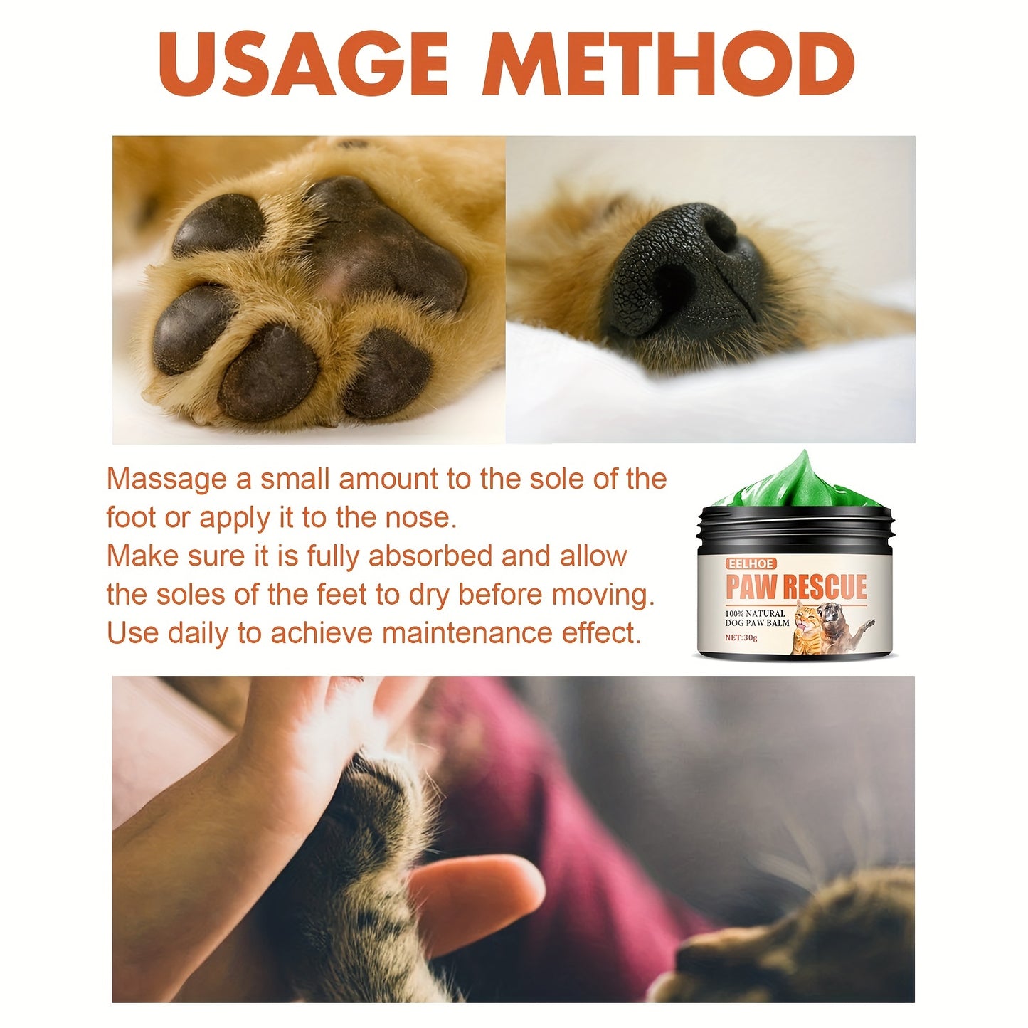 Paw Rescue Nourishing Pet Paw Cream - Deeply Moisturizes, Heals Cracked Paws Fast - Safe for Cats & Dogs - 30g Travel-Sized Solution