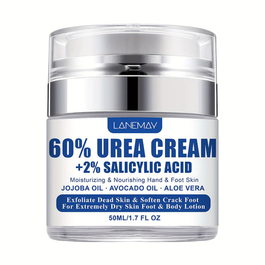 1.69oz Urea Cream 60 Percent For Foot And Hand, Urea Cream For Dry Cracked Heels Feet Knees Elbows, 60% Urea Lotion With 2% Salicylic Acid, Jojoba Oil Avocado Oil And Aloe Vera, Exfoliate Dead Skin plant squalane