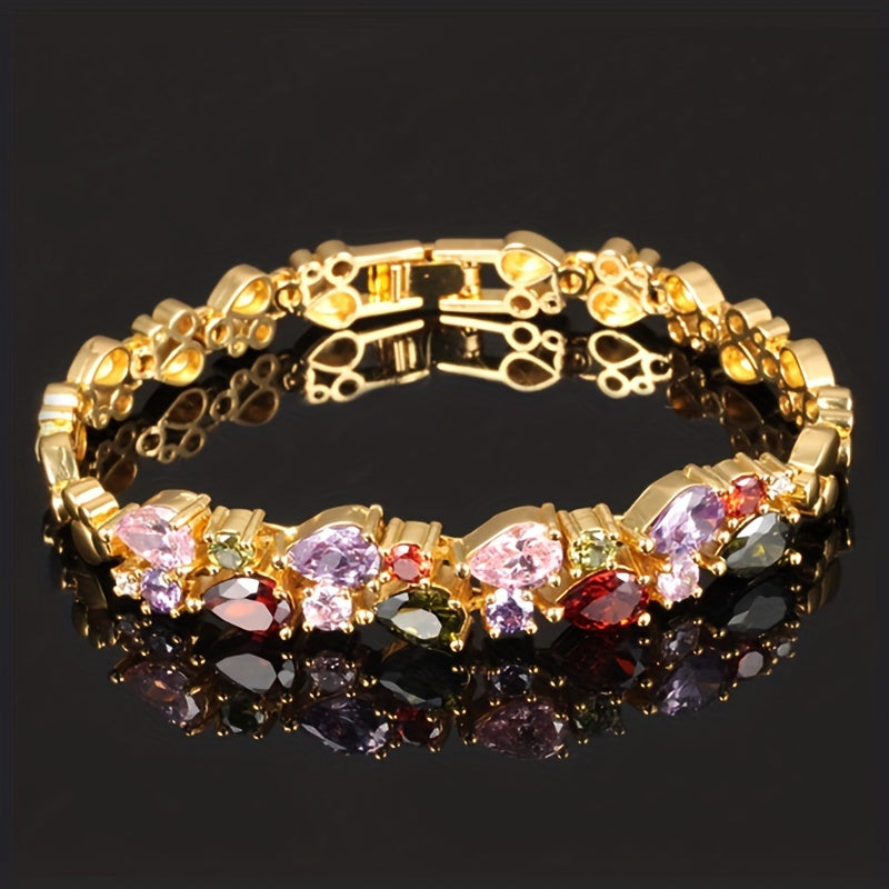 1pc Hot-selling Retro Crystal Bracelet, Copper Golden Jewelry Gift Fashion Retro Bracelet For Men Women