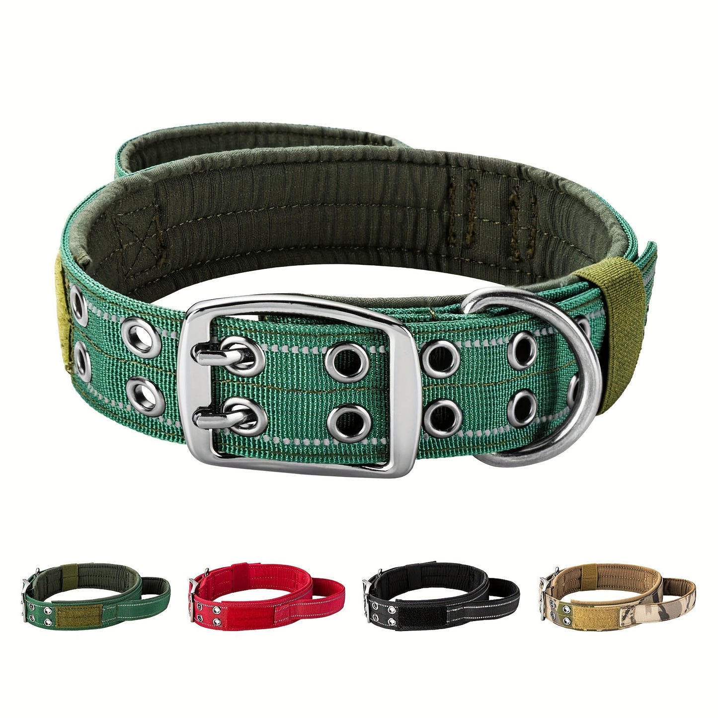 Robust Double Buckle Tactical Dog Collar - Military-Inspired Training Aid with Secure Handle - Supreme Comfort for Mighty Medium & Large Dogs