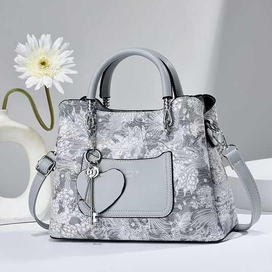 Elegant Floral Women's Handbag: Retro Chic, Versatile Crossbody & Satchel, Secure Zip, Premium Polyester Lined