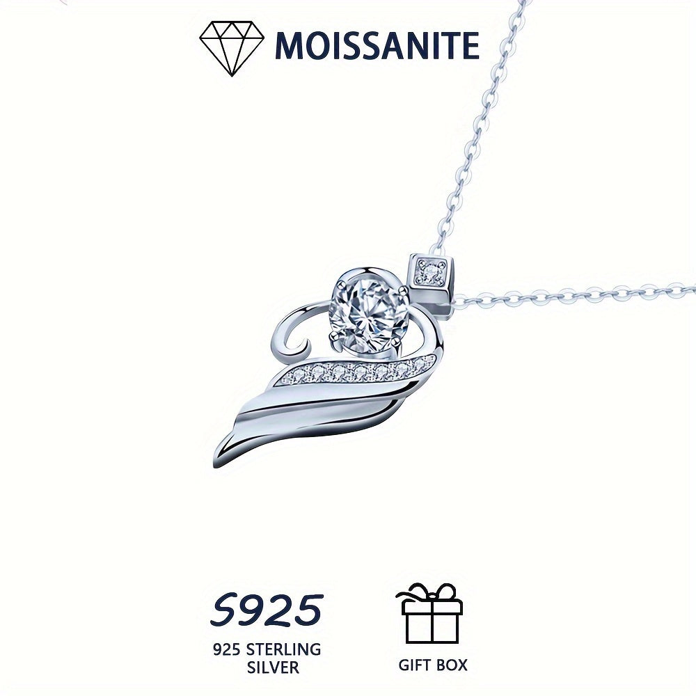 925 Sterling Silver 0.5 Carat Moissanite Angel Wings Pendant Necklace For Women Niche Clavicle Chain Personality Luxury Jewelry With Moissanite Certificate & Exquisite Gift Box