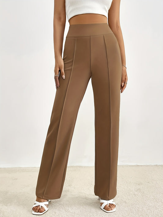 Solid Seam Detail Elastic Waist Pants, Elegant Straight Leg Pants, Women's Clothing