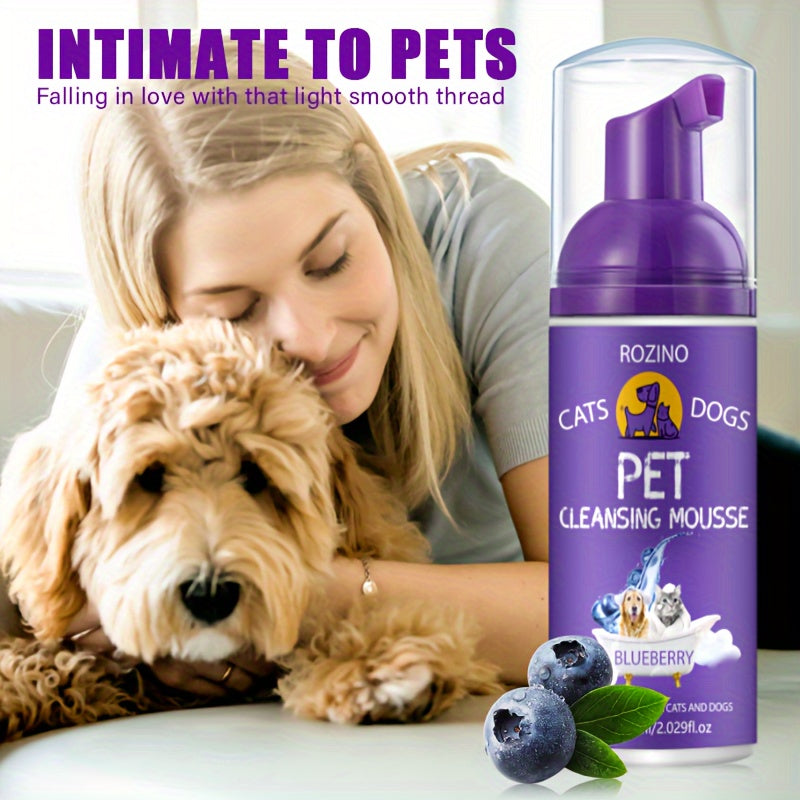 "Non-Toxic" Rozino Blueberry Pet Cleaning Mousse, 2.03oz - Gentle & Effective For All Stages