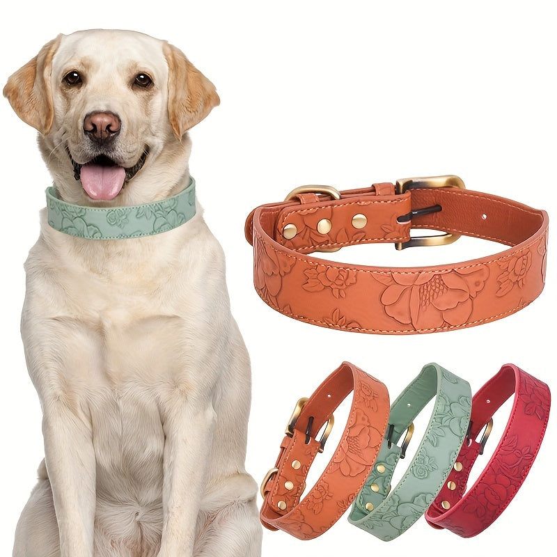 Premium Leather Dog Collar - Comfort-Fit, Rust-Resistant Buckle, Easy Clean - Stylish for Puppies to Midsize Dogs