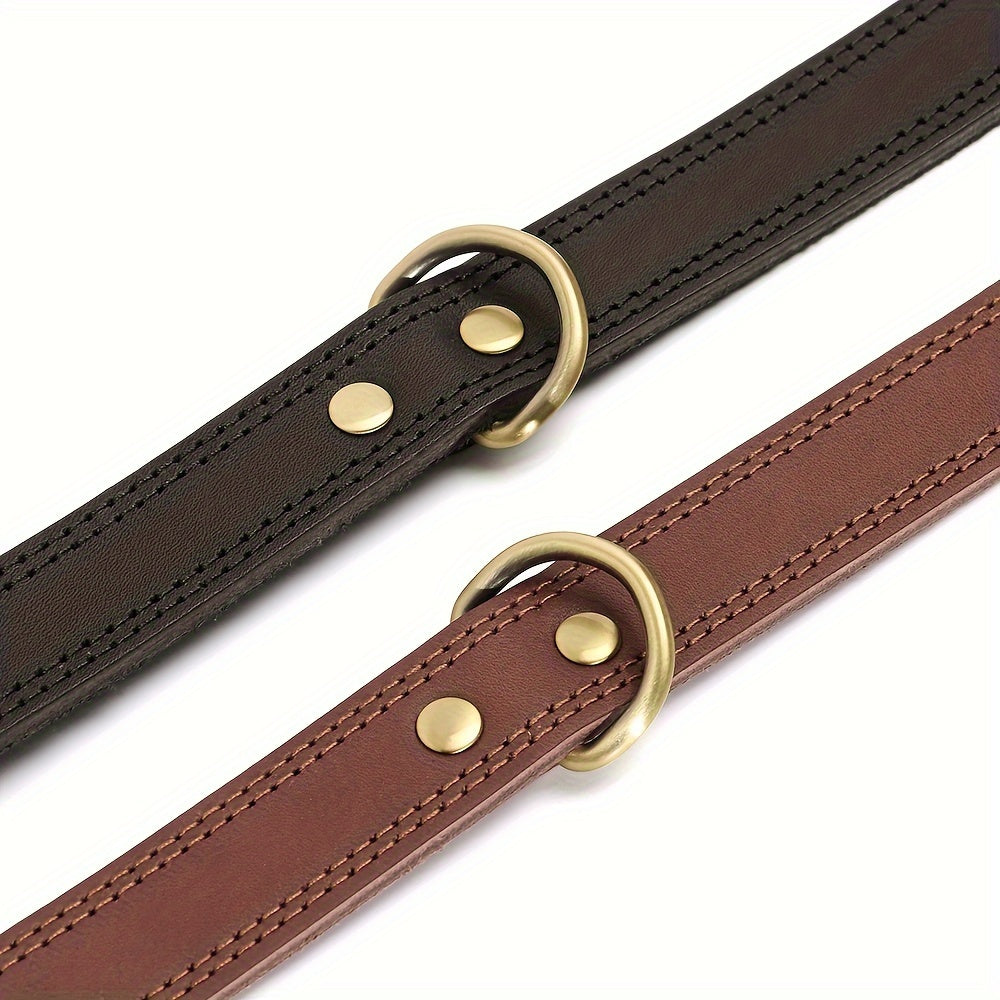 Genuine Leather Dog Collar Durable Soft Puppy Collar With Adjustable Metal Buckle For Small Medium And Large Dogs