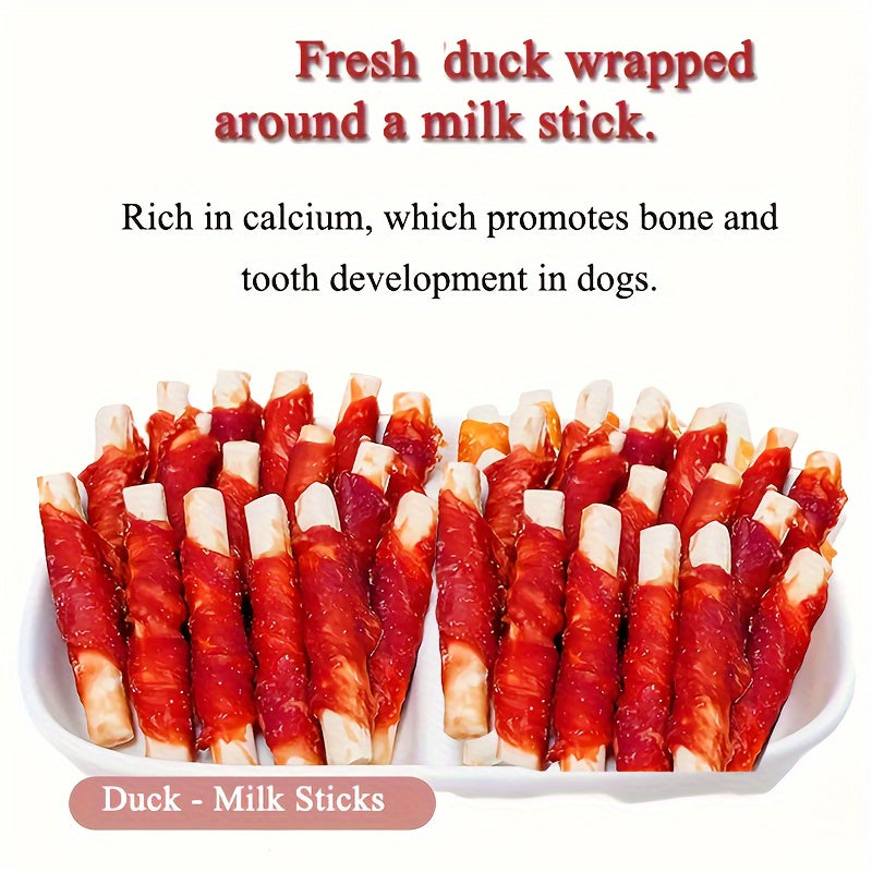 1-Pack(1 X 400g/14.1oz) Duck Wrapped Calcium Milk Stick, Dog Treats For Small, Medium, & Large Dog - Made With Duck And Calcium Milk Stick, Healthy, Easily Digestible, And High Protein Reward Training Treats For Dogs