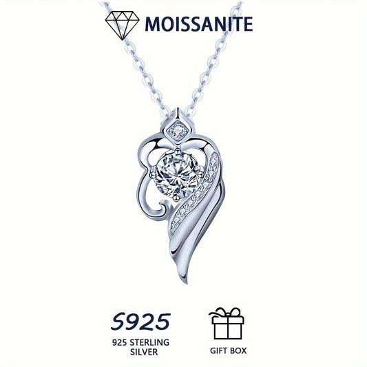 925 Sterling Silver 0.5 Carat Moissanite Angel Wings Pendant Necklace For Women Niche Clavicle Chain Personality Luxury Jewelry With Moissanite Certificate & Exquisite Gift Box