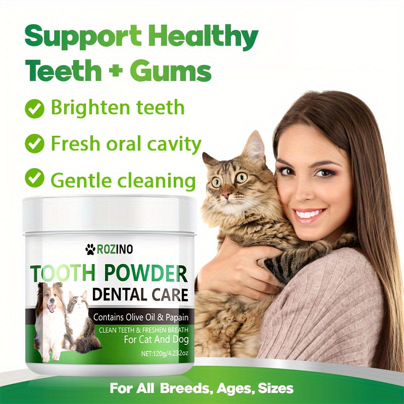 120G Natural Pet Dental Powder For Cats & Dogs - Gentle Teeth Cleaning, Fresh Breath Enhancer