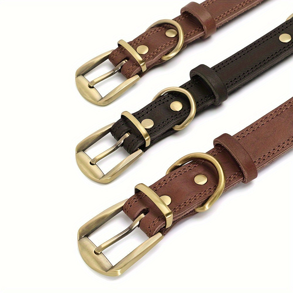 Genuine Leather Dog Collar Durable Soft Puppy Collar With Adjustable Metal Buckle For Small Medium And Large Dogs