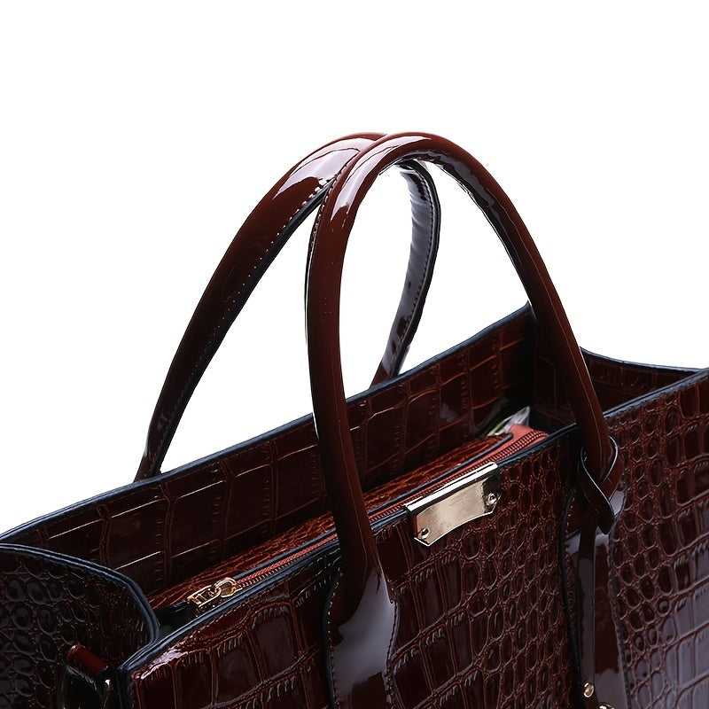 Simple Crocodile Pattern Tote Bag, Faux Leather Shoulder Bag, Women's Classic Handbag