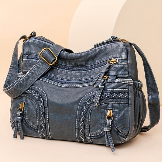 Chic & Secure Y2K Vintage Studded Crossbody Bag - Anti-Theft, Soft PU Leather, Zip Closure, For Stylish Women