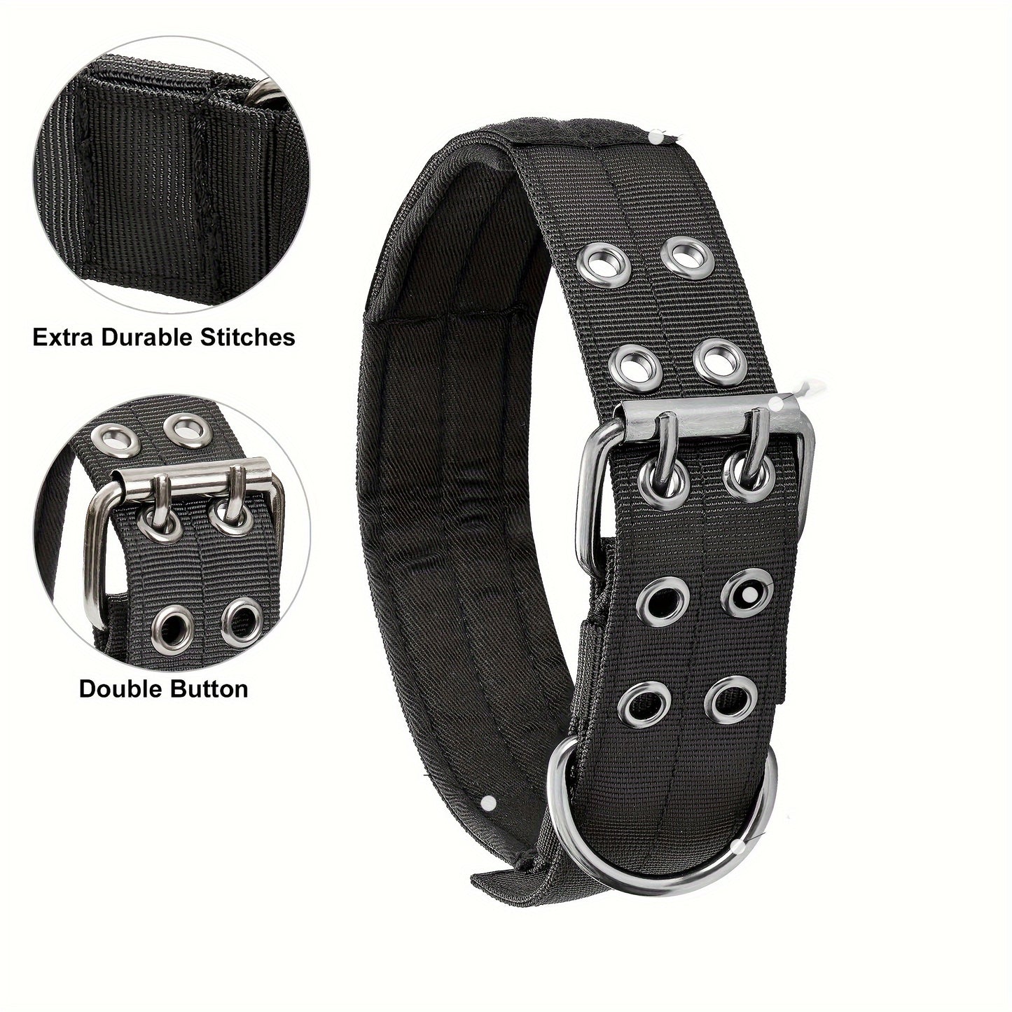 Tactical Dog Collar With Sturdy Metal Buckle Handle 35MM Wide Army Grade Nylon Military Collars Adjustable